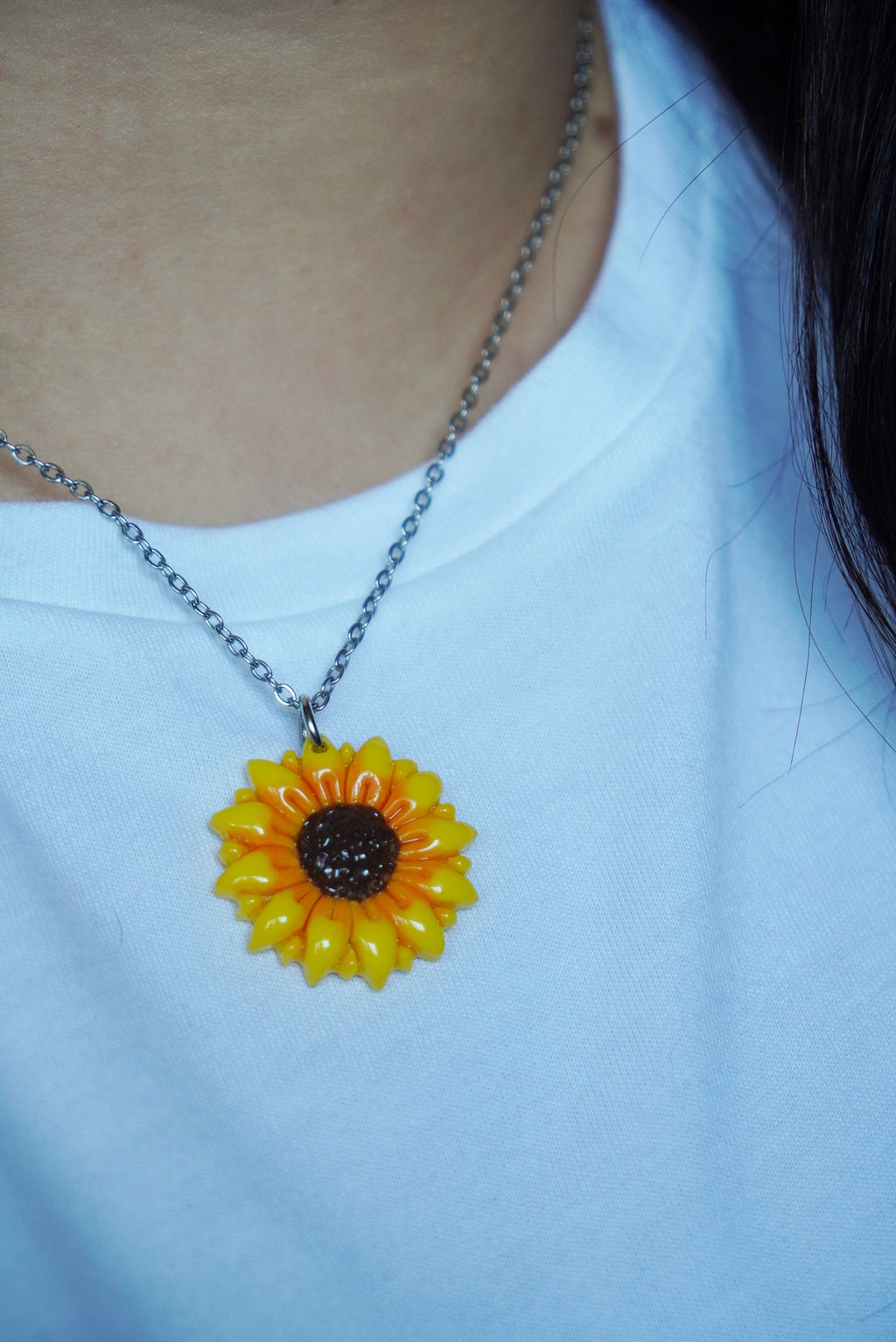 Sunflower polymer clay pendant