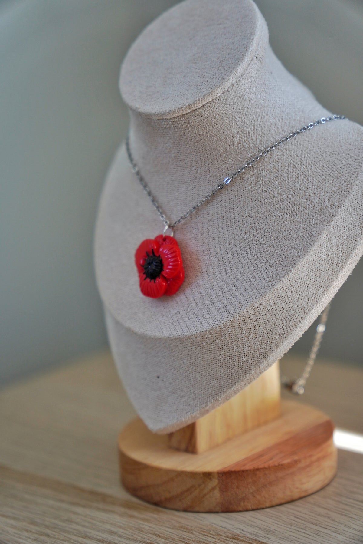 Red Poppy Pendant Necklace