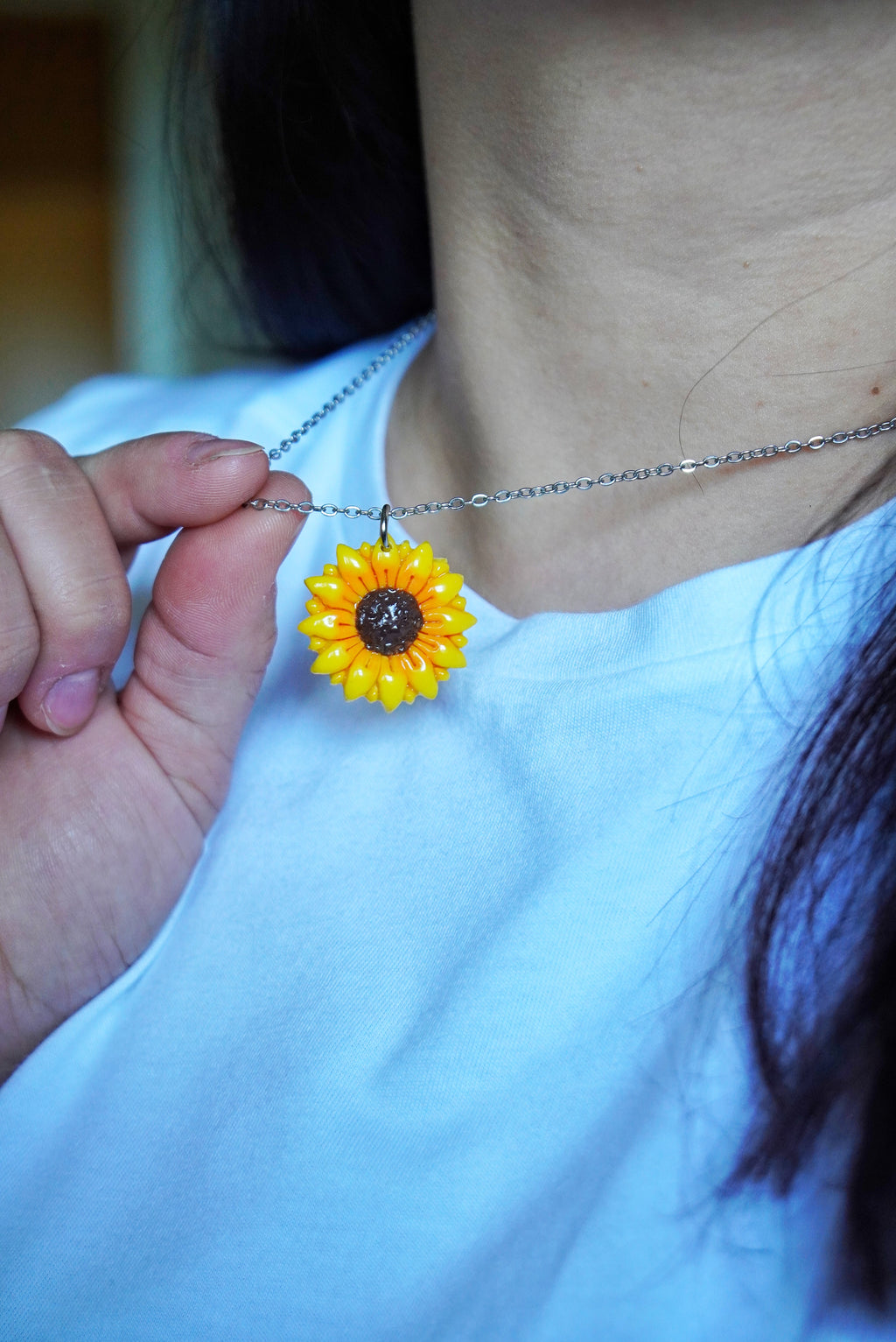 Sunflower polymer clay pendant