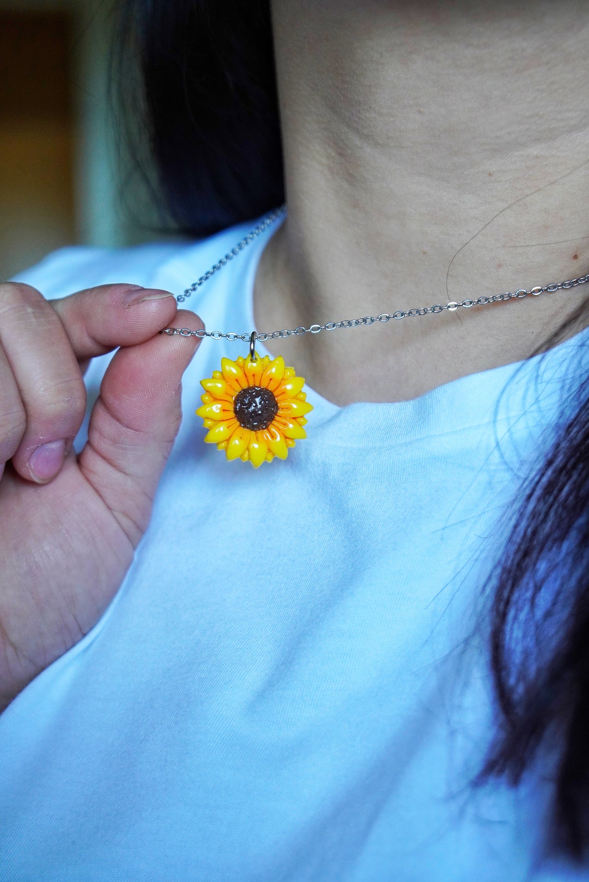 Sunflower polymer clay pendant