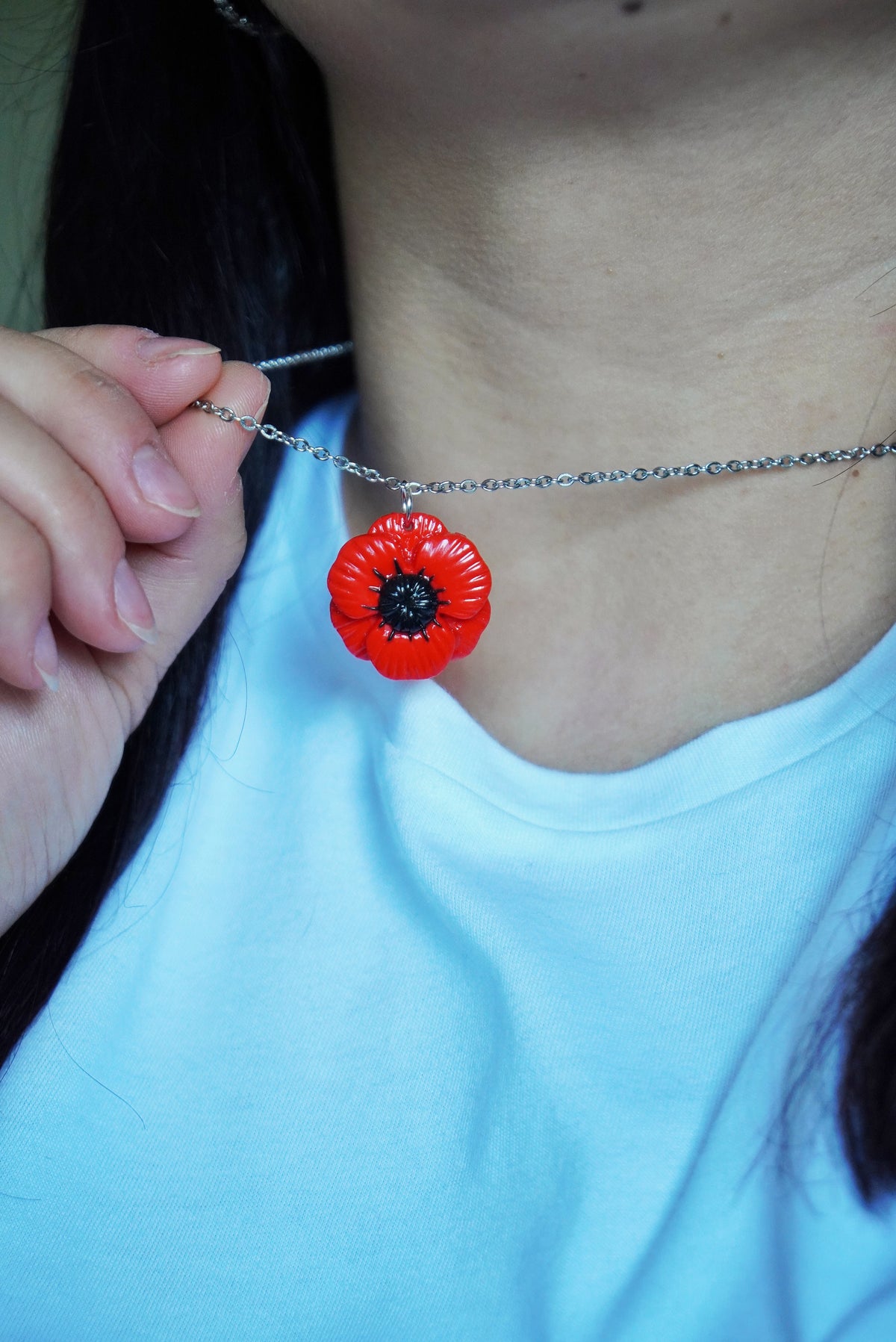 Red Poppy Pendant Necklace