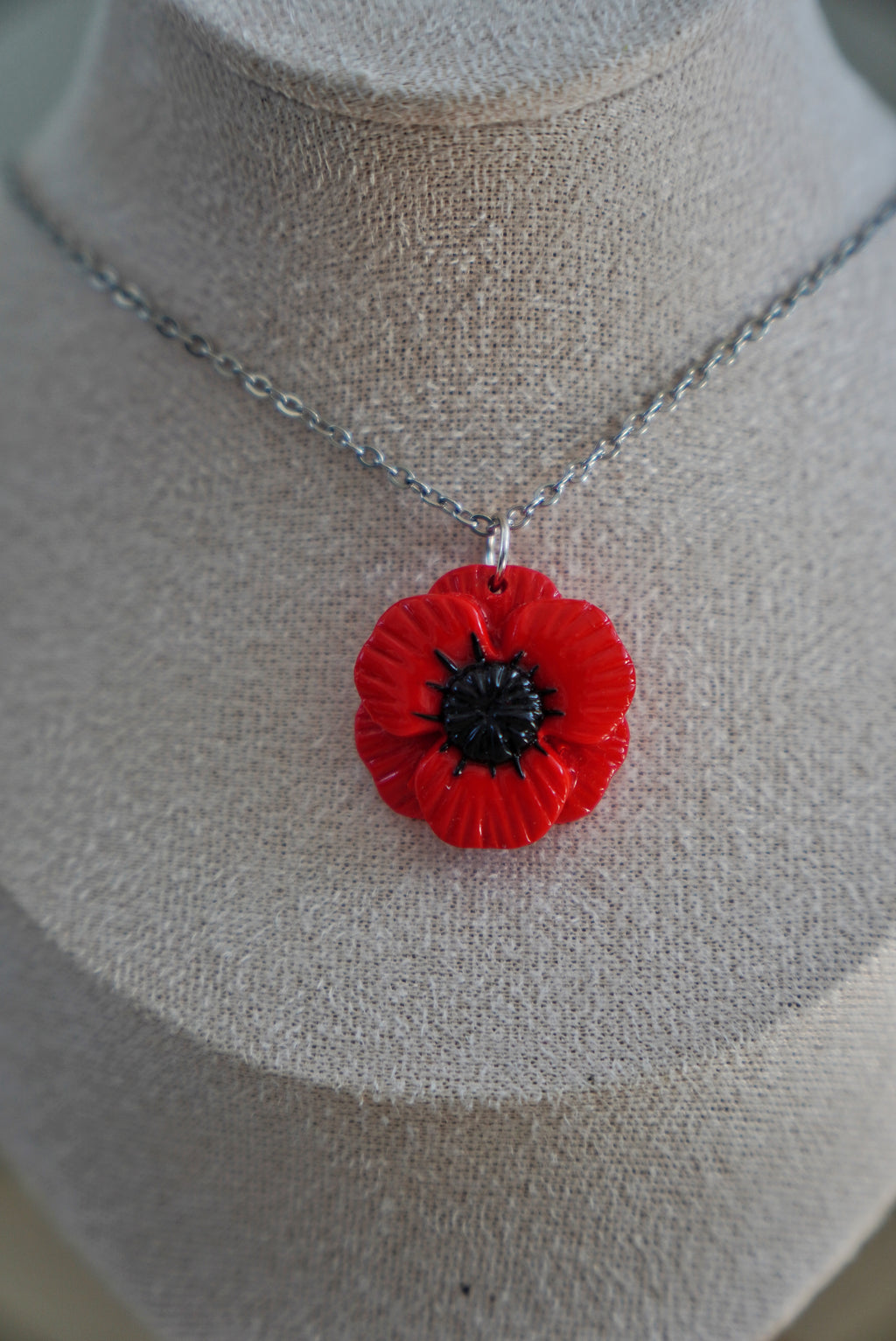 Red Poppy Pendant Necklace